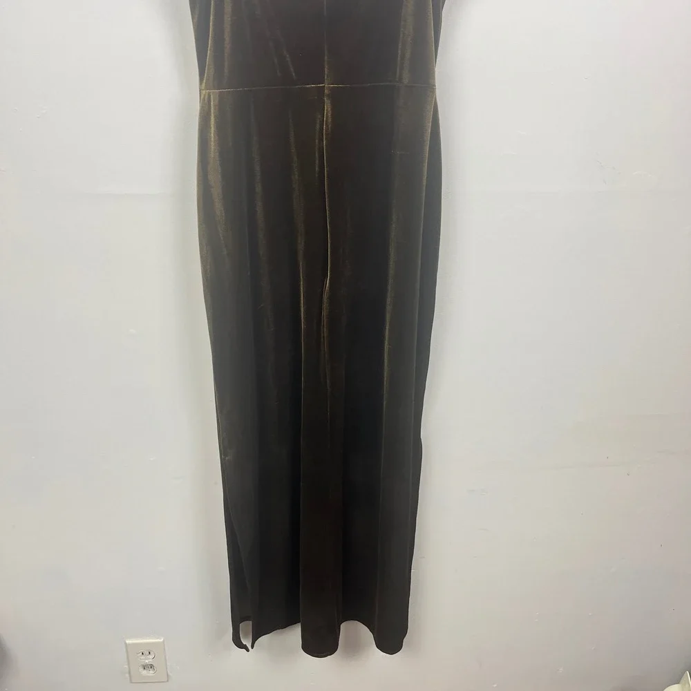 Just Taylor Olive Green Velvet Cowl Neck Maxi Dress Spaghetti Strap Size 2